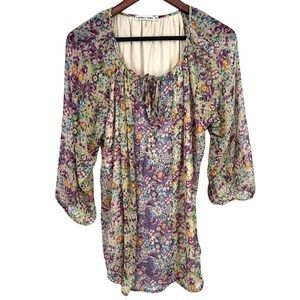 Anthropologie Fig and & Flower Plus Size 2X Pretty Floral Blouse Shirt Top Boho